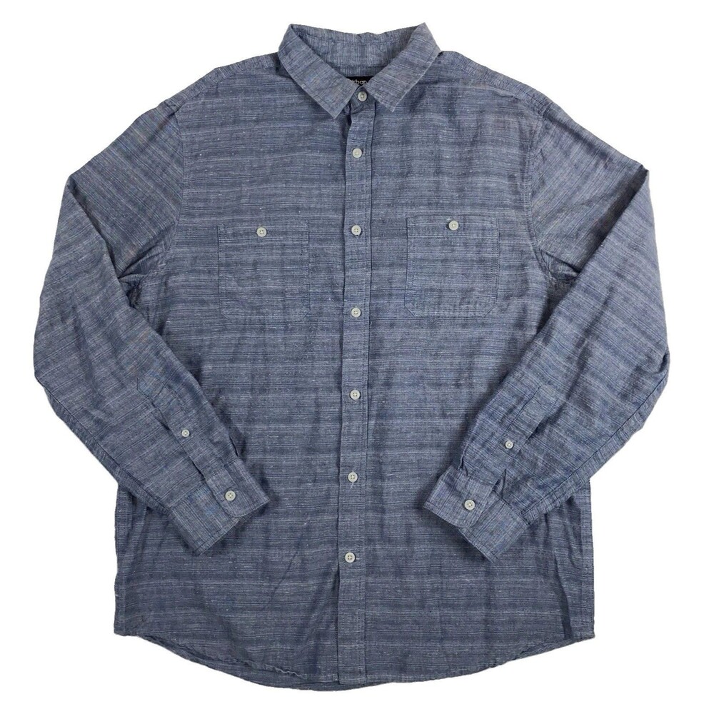 Urban Pipeline Men's L Regular Blue Solid Long Sleeve Woven Button-Up Streetwear